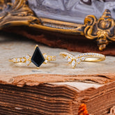 Luxury Kite-Cut Natural  Black Onyx Engagement Ring